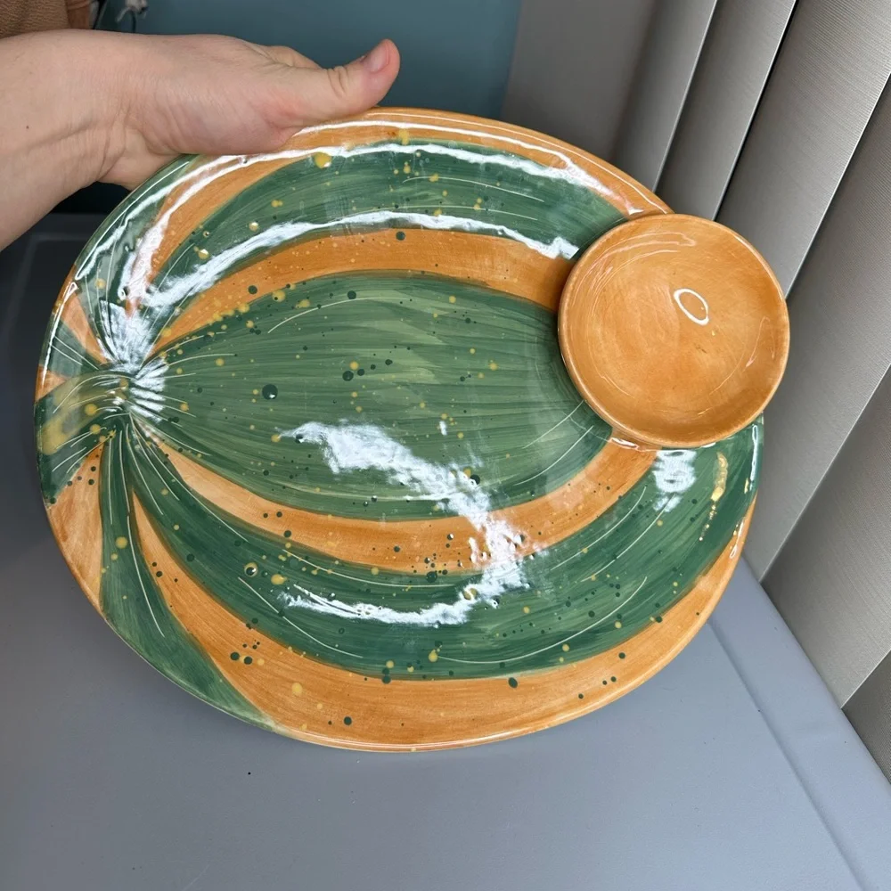 Pfaltzgraff Central Market Melon Single Chip  Dip Plate Hors d'Oeuvre Tray